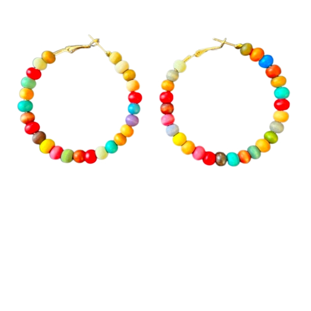 Never Worn - Amazing Colorful Beaded Hoop Earrings - Picture 1 of 5